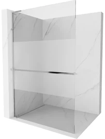 Mexen Kioto+ L, sprchová zástena Walk-In s poličkou a vešiakom 90 x 200 cm, 8mm číre sklo-námraza, chrómový profil, 800-090-123-01-35