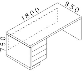 Stôl Lineart 180 x 85 cm + ľavý kontajner, brest tmavý / biela