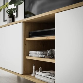 TV STOLÍK ALWIN DUB ARTISAN BIELY NA NOŽIČKÁCH 156 cm