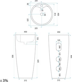Rea Anya Savana Matt, voľne stojace umývadlo 840x450x450 mm, imitácia kameňa, REA-U3614
