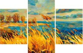 Obraz - Západajúce slnko nad jazerom, akrylová maľba (90x60 cm)