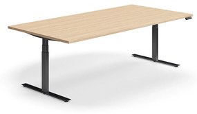 Výškovo nastaviteľný rokovací stôl QBUS, obdĺžnik, 2400x1200 mm, čierny rám, dub