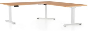 Výškovo nastaviteľný stôl OfficeTech Angle, 180 x 200 cm, biela podnož, buk