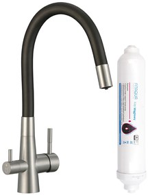 Laveo Riveco, vysoká drezová batéria s flexibilným výtokom a filtrom na pitnú vodu, čierna matná-brúsená oceľ, LAV-BRIB768D