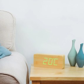 Svetlohnedý budík so zeleným LED displejom Gingko Slab Click Clock