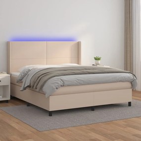 Boxspring posteľ matrac a LED kapučínová 180x200 cm umelá koža 3139282