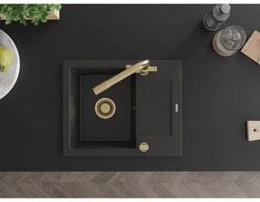 Mexen Enzo, granitový drez 576x465x174 mm, 1-komorový, zlatá batéria Duero, čierna - zlatá metalíza, 6506-75-671600-50