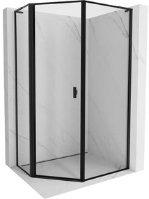Mexen Mist L, päťuholníkový sprchový kút s krídlovými dverami, 80 x 100 cm, 8mm číre sklo, čierny profil, 8A8L-080-100-70-70-L