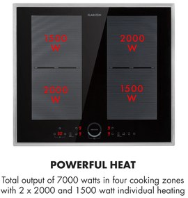 Klarstein Delicatessa 60 Prime, indukčná varná doska, 7000 W, 4 zóny, časovač, čierna