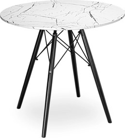 Kulatý jídelní stůl Paris Black 80 cm bílý mramor/černý
