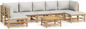 vidaXL 8-dielna sada záhradného nábytku, svetlošedé vankúše, bambus