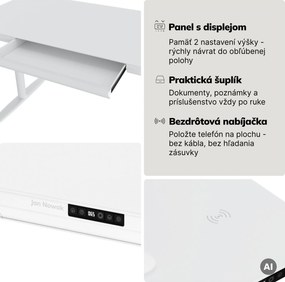 Elektrický písací stôl sit-stand so zásuvkou a bezdrôtovou nabíjačkou Qi biely, 1600 mm: ELLIS