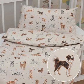 Biante Detské bavlnené posteľné obliečky do postieľky Sandra SA-620 Psí kamaráti na krémovom Do postieľky 90x140 a 50x70 cm