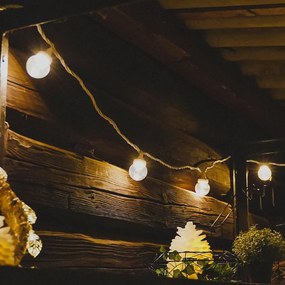 DECOLED Party osvětlení 5 m, 10 teple bílých LED, průhledné baňky, bílý kabel