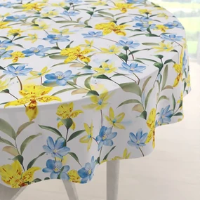 Biante Teflónový okrúhly obrus TF-081 Žlto-modré ľalie na bielom Ø 80 cm