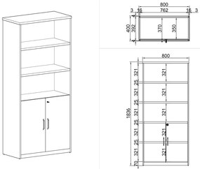 Kombinovaná kancelárska skriňa ARRISTO LUX, 800 x 400 x 1836 mm, orech