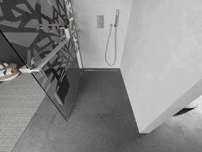 Mexen Kioto+, sprchová zástena Walk-In s poličkou a vešiakom 100 x 200 cm, 8mm číre sklo biely vzor, brúsená oceľ profil, 800-100-121-97-85