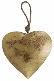 Dekorácie závesné zlaté retro srdce na povrázku - 36 * 22 * ​​21cm