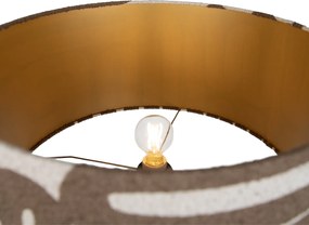 Stojacia lampa čierna trojnožka s hnedým a béžovým pruhovaným tienidlom 50 cm - Puros