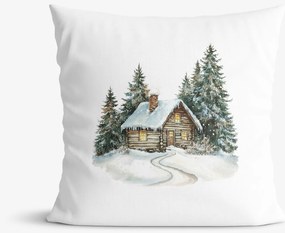 Goldea vianočná dekoračná obliečka na vankúš - zimná chalúpka 45 x 45 cm
