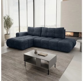 Rozkladacia rohová čalúnená sedacia súprava s úložným priestorom v tvare L ALMADA, ľavé prevedenie, modrá