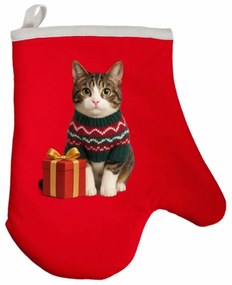 Vianočná kuchynská rukavica Meow EMI, červená