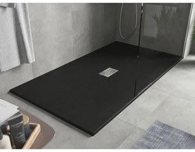 Mexen Hugo, obdĺžniková sprchová vanička SMC 150 x 100 cm, čierna, oceľová krytka, 42701015-X