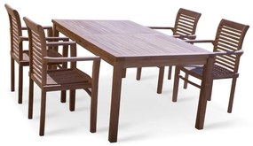 TEXIM GARDEN IV - záhradný jedálenský stôl GARDEN II + 4 x kreslo STUCKING/NEW, teak