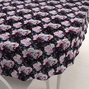 Biante Zamatový oválny obrus Tamara TMR-011 Kvetiny na čiernom 140x180 cm