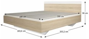Kondela Spálňový komplet (posteľ 180x200 cm), dub sonoma/biela, GABRIELA NEW