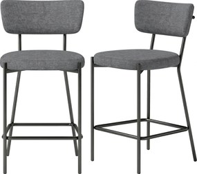 HOMCOM 2-Piece Bar Stool Set — Upholstered Curved-Back Counter Stools with Footrest, Metal Frame, Linen-Look, 25" Seat Height, Gray | Aosom