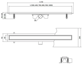 Cersanit Tako, lineárny odtokový žľab s obojstranným roštom 60cm, čierna, S907-017