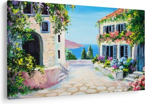 Obraz - Grécka ulička, olejomaľba (90x60 cm)