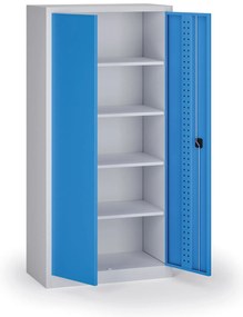 Policová dielenská skriňa 2-dverová, 4 police, 1950 × 950 × 500 mm, modré dvere