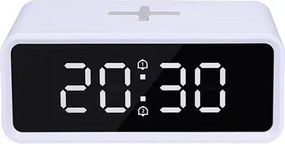 Solight CA07W - Digitálne hodiny s bezdrôtovou nabíjačkou Qi 230V/CR2032 biela