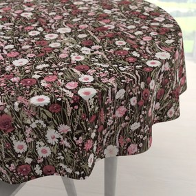 Biante Bavlnený okrúhly obrus Sandra SA-740 Lúčne kvietky na temne hnedom Ø 120 cm