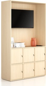 Kancelárska skriňa FRAME, 6x dvere, priestor pre TV, 1299 x 450 x 2162 mm, cylindrický zámok, breza