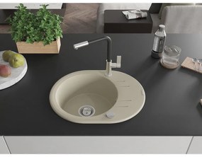Mexen Kevin, 1-komorový granitový drez 586x458x190 mm a drezová batéria Flora, béžová, 6517-69-670401-07