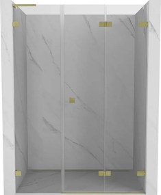 Mexen Lunar-F, L pravé sklápacie sprchové dvere 150 cm, 8mm číre sklo, zlatý matný profil, 836SL-150-050-55-00-P