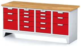 Dielenský stôl MECHANIC I, 2x 5 zásuvkový box a 2x 3 zásuvkový box na náradie, 16 zásuviek, 2000x685x880 mm, červené dvere