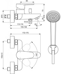 Ideal Standard Cerafine O - Vaňová batéria nástenná so sprchovým setom, chróm BC706AA