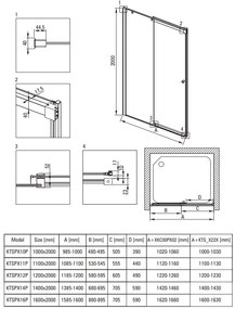 Deante Kerria Plus, posuvné sprchové dvere 110x200 cm, 6mm číre sklo, čierny profil, DEA-KTSPN11P