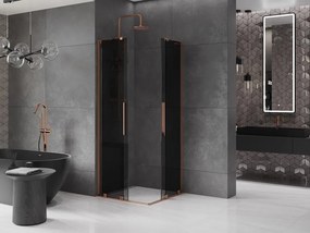 Mexen Velar L Duo, sprchový kút s posuvnými dverami 80 x 80 cm, 8mm šedé sklo, ružové zlato, 871-080-080-02-43-60