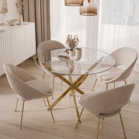 OKRÚHLY JEDÁLENSKÝ STÔL PASCAL ZLATÝ LESK + ČÍRE SKLO 100 cm