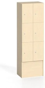 Drevená odkladacia skrinka S5 s úložnými boxami, 6 boxov, 1700 x 600 x 420 mm, cylindrický zámok, breza
