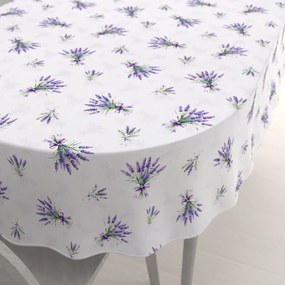 Biante Teflónový oválny obrus TF-128 Vetvičky levandúľ na bielom 120x200 cm