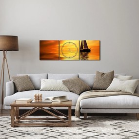 Obraz - Plachetnica pri západe slnka (s hodinami) (90x30 cm)