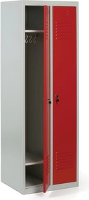 Kovová šatníková skrinka S2, 2-dverová, 1800 x 600 x 500 mm, cylindrický zámok, červené dvere