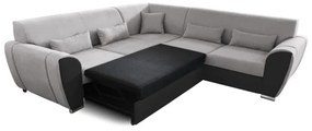 Rozkladacia rohová sedacia súprava VISEU do tvaru L s úložným priestorom, pravé prevedenie, šedá/čierna