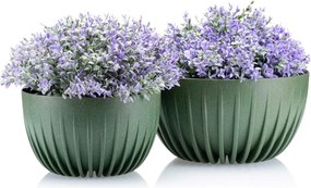 PLASTOVÝ KVETINÁČ STRIPPED ECO SADA 2KS 16X30 CM+15X24 CM ZELENÁ